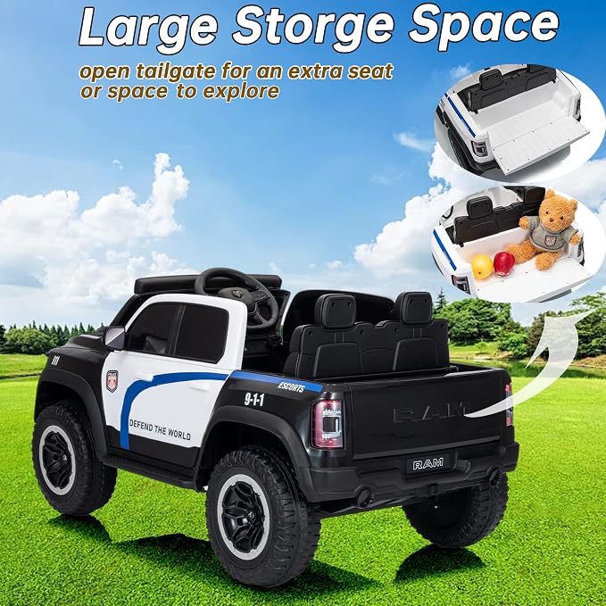 FINITO 4WD Kids 24V 4x4 Kids Ride On 2 Seater Police Truck, Remote Control Ride On Toy Car, Kids' Electric Ride On Truck, Kids' Side by Side Truck for Children Ages 3+, Powered Cars for Kids