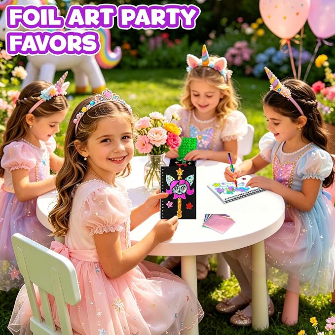 FUNNYB&G Foil Art Party Favors for Kids - 24 Pack Foil Art Crafts Kits Coloring Books, Goodie Bag Stuffers Party Favors for Kids 4-8 8-12, Bulk Birthday Classroom Prizes Girls Boys Gifts (Unicorn)