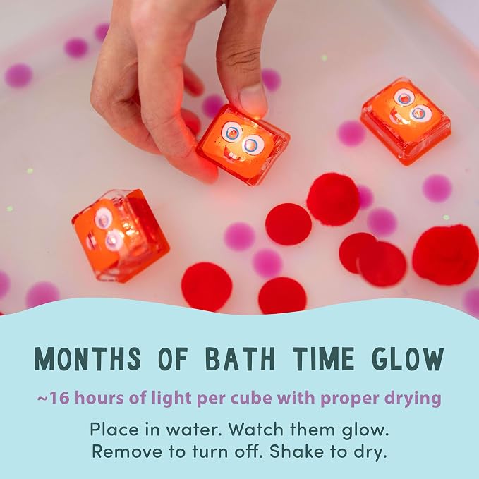 Glo Pals Water-Activated Light-Up Sensory Bath Toy Cubes for Bathtime and Sensory Play, Vibrant Light-Up Colored Cubes for Kids and Toddlers, Glows Green, Red, and Multi-Color, Pack of 12