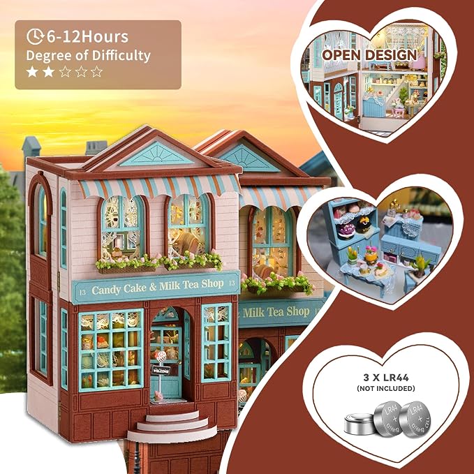 Flever Dollhouse Miniature DIY House Kit Creative Room with Furniture for Romantic Valentine's Gift (Manxing Dessert Shop)