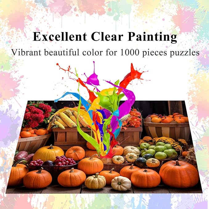 Jigsaw Puzzles for Adults 1000 Pieces, Fall Harvest Fit Well Letter on Back No Dust, Home Decor Birthday Party Toy for Olds Seniors (27.5"x19.6"), 1:1 Poster