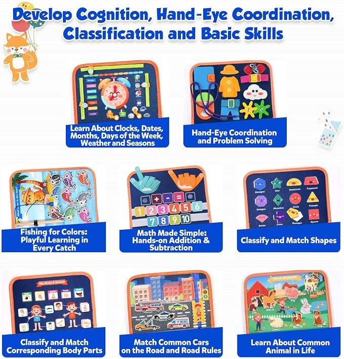 ZOOI Toddler Toys Montessori Busy Board, 2 Year Old Boy Girl Birthday Gift, Montessori Toys for 1 Year old Boy, Busy Book Toy for Toddlers Ages 1-3, Educational Activity Book for Learning Motor Skills