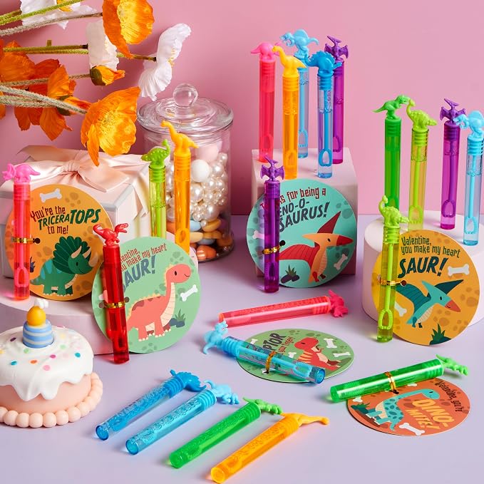 JOYIN 32 Packs Valentine's Day Gift Cards with Mini Bubble Wands for Kids, Valentine's Party Favor, Classroom Exchange Gift for Kids, Holiday Reward Prizes