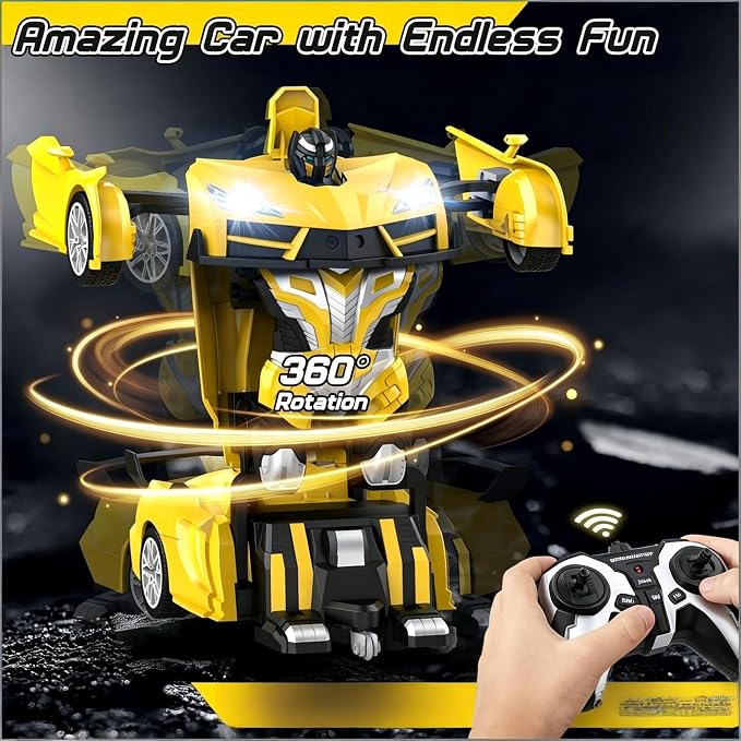 Transform Remote Control Car, RC Cars for Boys Age 3-5 6-8, One-Button Transform Toy Cars, 2.4GHz, 360° Spin, 1:18 Scale, Flashing Headlight,3-8 Year Old Grandkids Christmas Birthday Gifts
