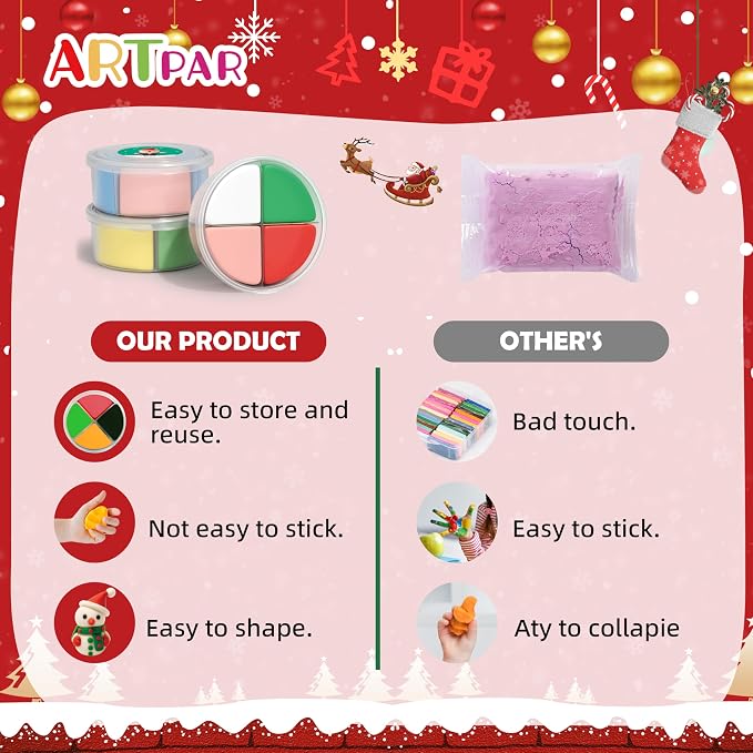 ARTPAR Air Dry Clay Kit for Kids,Christmas Crafts Supplies,12 Boxes Modeling Magic Clay Kit with Sculpting Tools Tutorials,Xmas Snowman Holiday Party Decor Gifts for Boys & Girls Age 3-12 Years