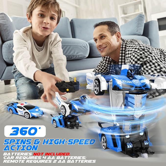 Dolanus Remote Control Police Car - RC Car Transform Robot, Flashing Light, 2.4Ghz, 360 Degree Rotating, Toys for Ages 5-7, Kids Toys, Birthday Gifts for 3 4 5 6 7 8 10 12 Years Old Boy (Blue)