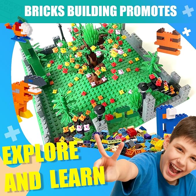2000 Pieces Building Bricks, Building Bulks Blocks with 1 Packs 24x24 Studs Sticky Plates,400PCS Flowers and Tree/Grassland, Creative Toy Blocks Compatible with All Major Brands 14 Shape/18 Color