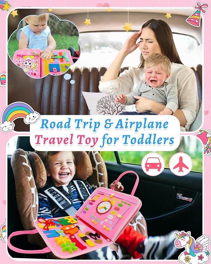 Exorany Busy Board Montessori Toys for Toddler Girls & Boys Birthday Gifts, Sensory Toys for Toddlers, Educational Travel Toy, Preschool Activities for Learning Fine Motor Skills
