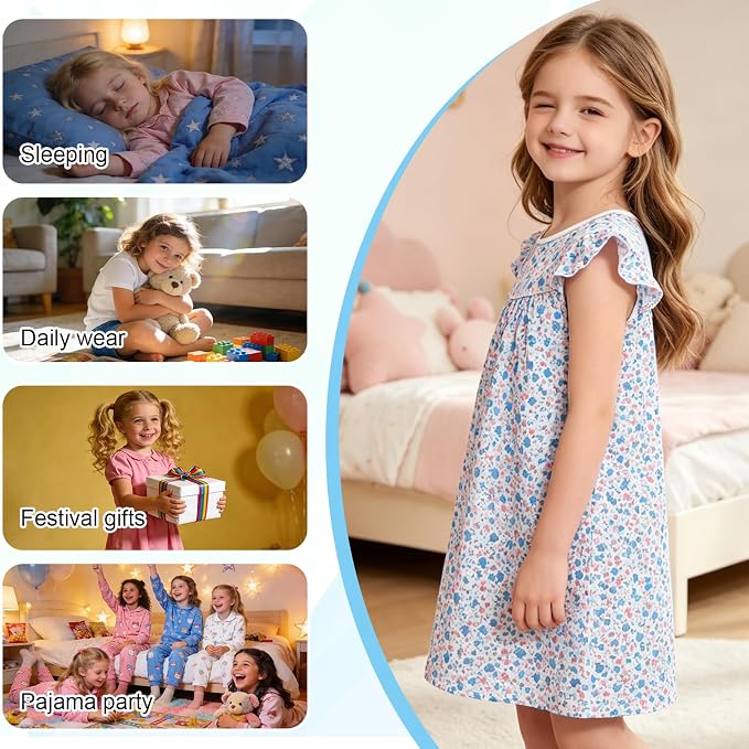 AmzBarley Matching Doll & Girl Pajamas Girls Nightgowns Sleepwear Night Dress for Kids and 18 inch Doll Clothes
