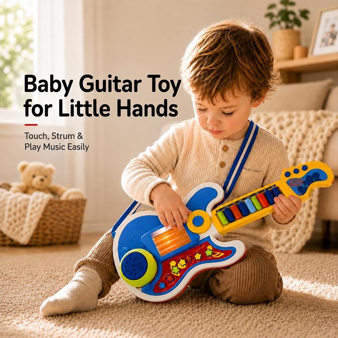 Toddlers Guitar, 4 in 1 Kids Guitar and Piano Guitars for Toddlers 2-4 with Lullaby Projector Toy for Kids Musical Instruments Toys Birthday Gift for a 2 3 4 5 Year Old Boys Girls Gifts