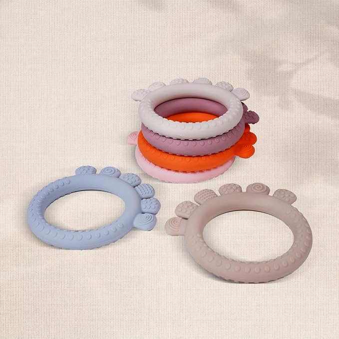 Baby Silicone Teething Ring Toys for 0-6,6-12 Months Boys and Girls,Chew Teether Stuff for Infant,Newborn Must Have Essentials,BPA Free,Soft and Textured. (Pink)