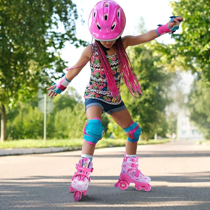 SULIFEEL Adjustable Roller Skates for Girls Boys Kids,Fun Illuminating Light Up Flash Wheels Three-Point Type Balance Suitable for Beginners Indoor Roller Skating