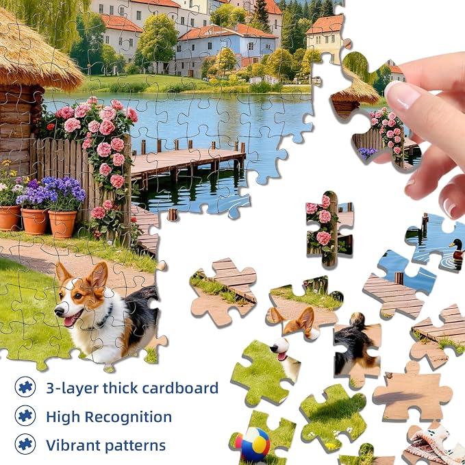 Cozy Lakeside Cottage Puzzles for Adults 1000 Pieces,Challenging Jigsaw Puzzles for Adults,Difficult Impossible Puzzle for Family Game Night,Recycled Paper Jigsaw Puzzle,Gifts for Boys Girls