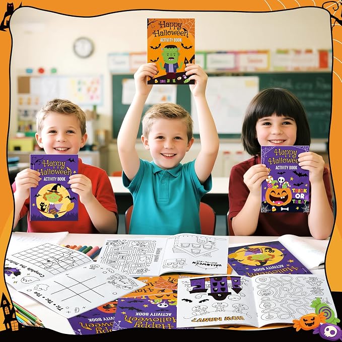 Halloween Activity Books for Kids - 24Pcs Happy Halloween Mini Games Coloring Book Set Bulk Mazes Word Search Word Scramble Games for Classroom DIY Art Gifts Trick or Treat Holiday Party Favors