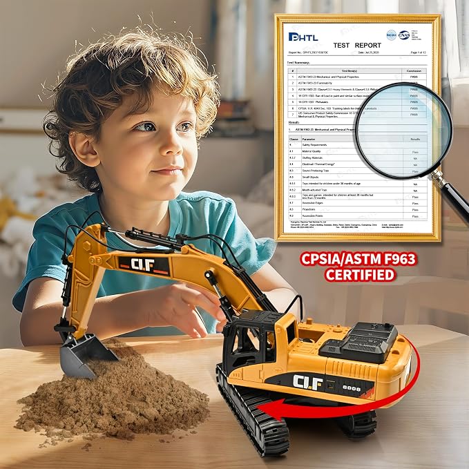 Excavator Toys for Boys 3-5 Year Old,Crawler Excavator Toy with Rotatable Fuselage Workbench and Stretchable Robotic Arm,Digger with Simulated Lights,Digger Toys for Kids 3-5