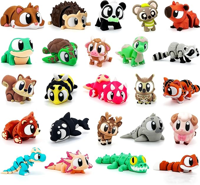 24 PCS Large 3D Printed Animals Toys, 3D Printed Figurines Set - Movable Joints Figurines Set for Adults, Home Office Desk Pets & Display, Goodie Bag Stuffers, Party Favors 3D Toys for Boys Girls