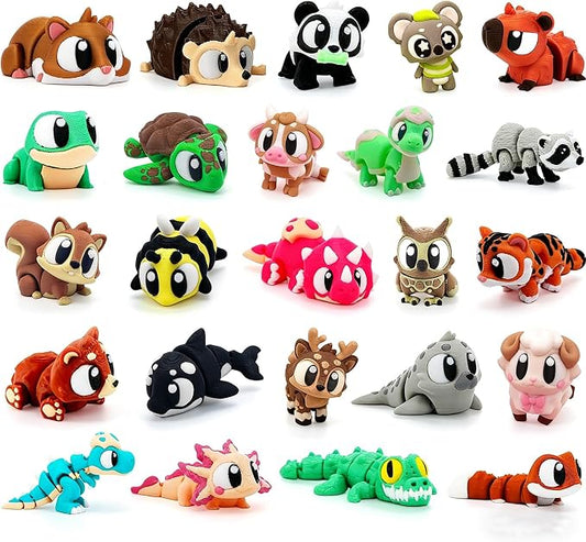 24 PCS Large 3D Printed Animals Toys, 3D Printed Figurines Set - Movable Joints Figurines Set for Adults, Home Office Desk Pets & Display, Goodie Bag Stuffers, Party Favors 3D Toys for Boys Girls