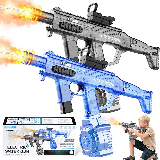 2 Pack Large Electric Water Guns for Adults & Kids, Automatic Squirt Guns with LED Light, 730CC High Capacity Water Gun with 26-33FT Long Range & Battery Powered for Summer Outdoor Beach Pool Toy Gift