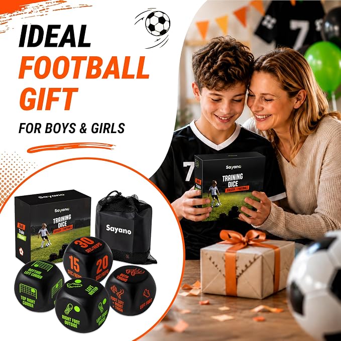 Soccer Dice Set of 4, 2X Juggle & 2X Goal Dice, Soccer Gifts for Boys 8-12, Football Gifts for Girls, Training Equipment/Football Game/Practice Toy (English)
