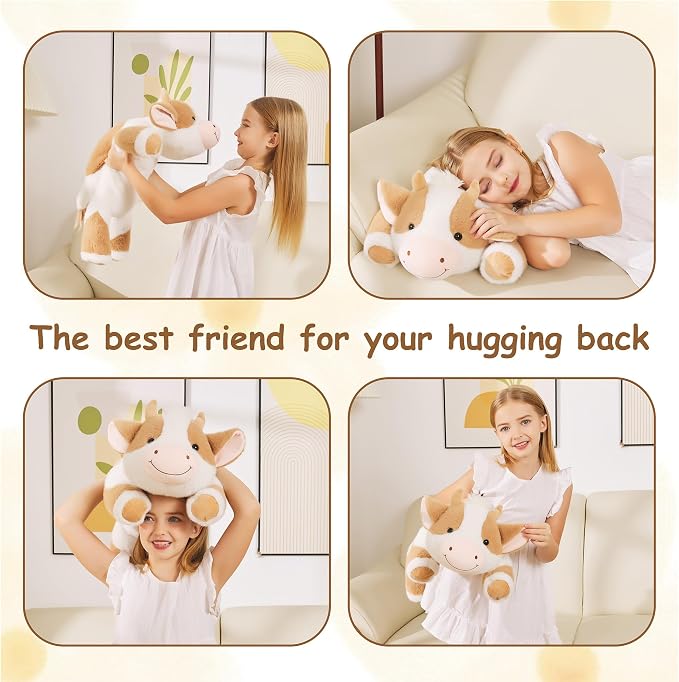 GILFWM Weighted Stuffed Animals Cow - 25" Big Stuffed Animal Toy Pillow for Kids & Adults, 5 lbs Soft Washable Weighted Plush
