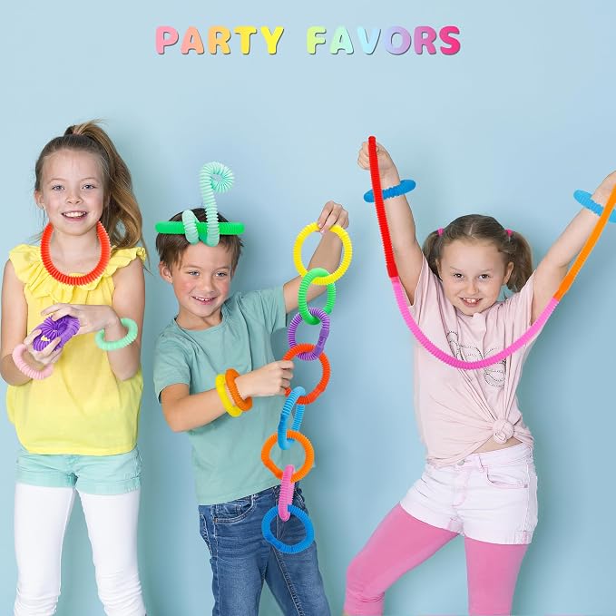 Pop Tubes, 60PCS Fidget Sensory Toys, Party Favors,Birthday Gifts,Goodie Bag Stuffers, Classroom School Reward,Creative STEM Learning & Fun for Toddler Kids(10 Colors)