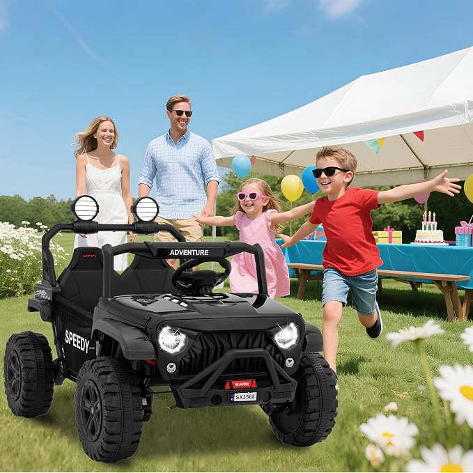 24V Ride on Car for Big Kids, Iron 2 Seater Ride on Toy, Fast 4.97MPH Truck, 4WD Kids Electric Vehicles with Remote Control, Spring Suspension, Front & Behind LED Lights, Dual Storage, Music,