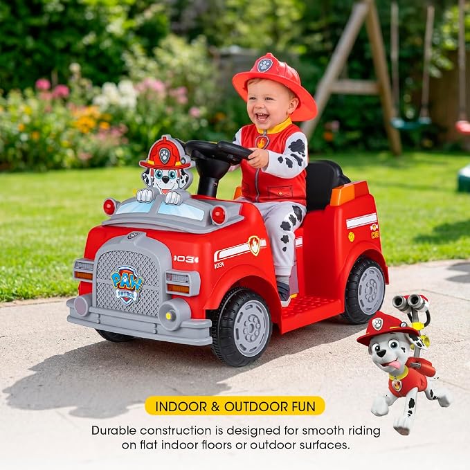 Paw Patrol Marshall - 6V Ride On Car for Kids, Police Truck Ride On with Steering Wheel, Foot Pedal, Storage Compartment, Toddler Ride On Vehicle for Boys and Girls