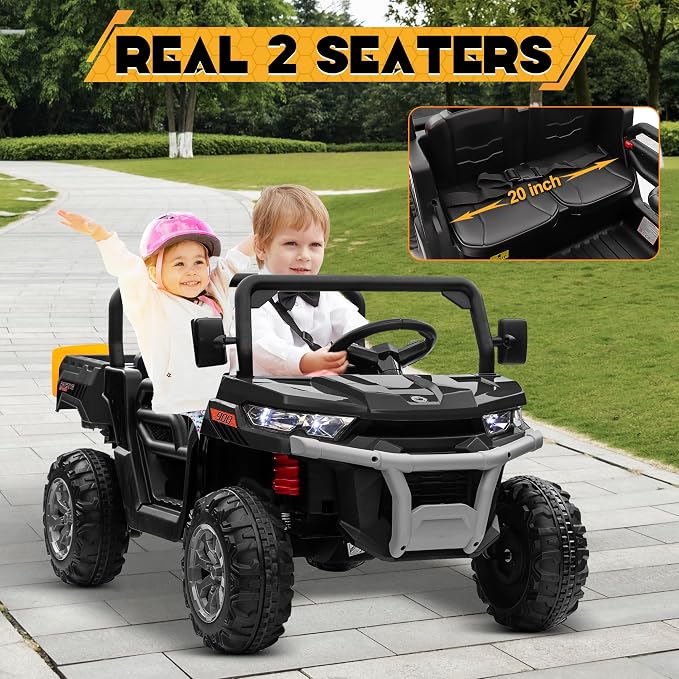 24V 4WD Ride on Car Dump Truck w/4X200W Motor, 2 Seaters, Gift Flower, 2.4G Remote Control, Bluetooth Music, LED Light, 24 Volt Ride on Toy Cars for Big Kids, Black