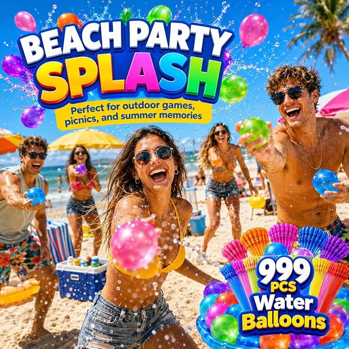 999Pcs Self-Sealing Water Balloons, Colorful Quick Fill Water Balloons for Outdoor Events, Summer Outdoor Water Toys for Pool Party, Backyard Games, Beach, Birthday Party and Family Fun