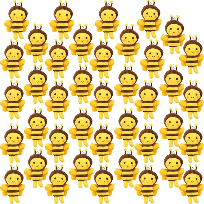 40 Pack Mini Bee Stuffed Animal Toys 5 Inch Cute Soft Plush Honeybee Keychain Lifelike Small Plush Bee for Baby Shower Holiday Birthday Animal Theme Party Favors
