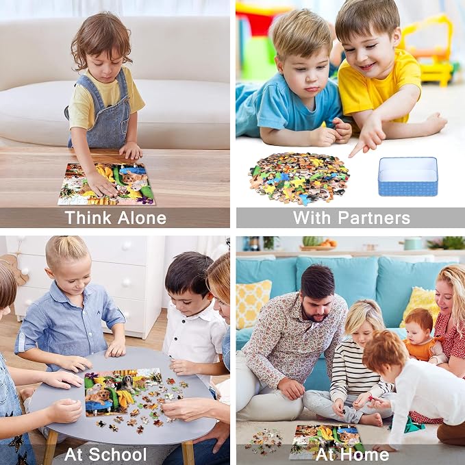 LELEMON Puzzles for Kids Ages 4-6,Playful Dog 100 Piece Puzzles for Kids Ages 6-8 in a Metal Box,Educational Jigsaw Puzzles,Childrens 100 Piece Puzzle Games Puzzle Toys for Girls and Boys