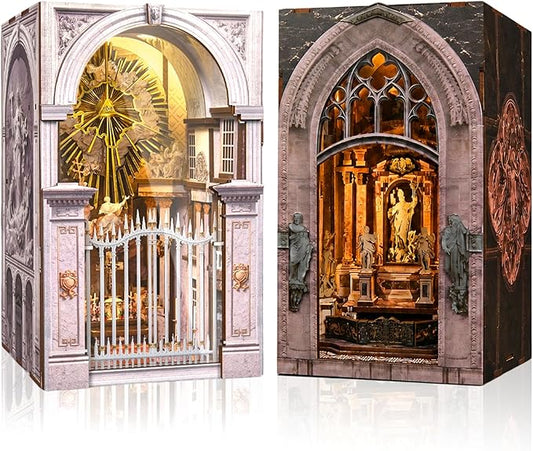 CCCDF 2 Sets of Book Nook Kit, DIY Miniature Dollhouse Church Booknook, Model Kits Craft Kits for Adults, Teens and Beginners, Tiny House Bookshelf Decor 3D Wooden Puzzle, Gifts for Family and Friends