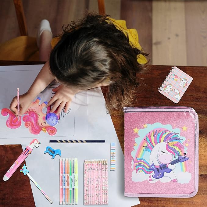 Leeche Fruit Scented Markers Set 44 Pcs Filled Stationery with Unicorn Pencil Case,Art Supplies for Kids Ages 4-6-8, Perfect Unicorn Gifts for Girls,Assortment Marker Pencil Gel Pen Coloring