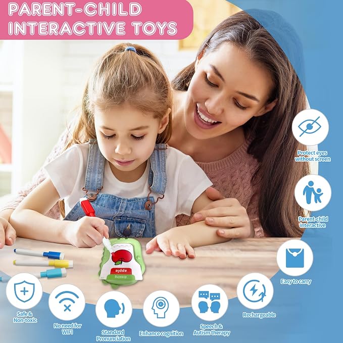 Reusable Writing & Drawing Talking Flash Cards for Toddlers 2-6, 336 Words Phonics Learning Toys with 8 Color Pens, Montessori Speech Therapy Autism Sensory Toys, Educational Preschool Gifts for Kids
