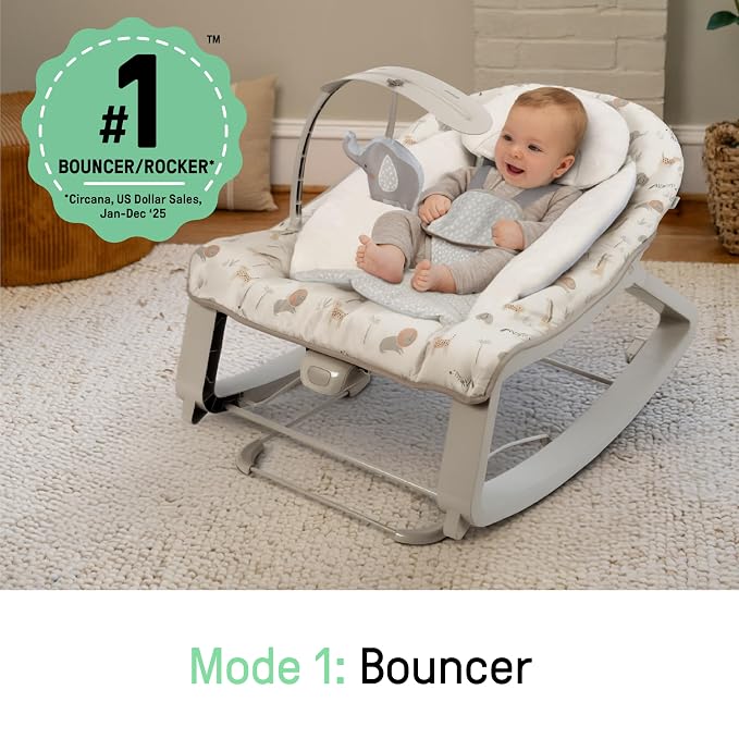 Ingenuity Keep Cozy 3-in-1 Grow with Me Vibrating Baby Bouncer, Green | Seat & Infant to Toddler Rocker, Vibrations & Toy Bar, 0-30 Months, Up to 40 lbs