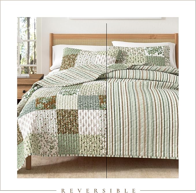Great Bay Home Lodge Quilt Set - 3-Piece King/California King Size Rustic Bedding Set - Lightweight, All-Season, Reversible Bedspread (Floral Grid - Brown)
