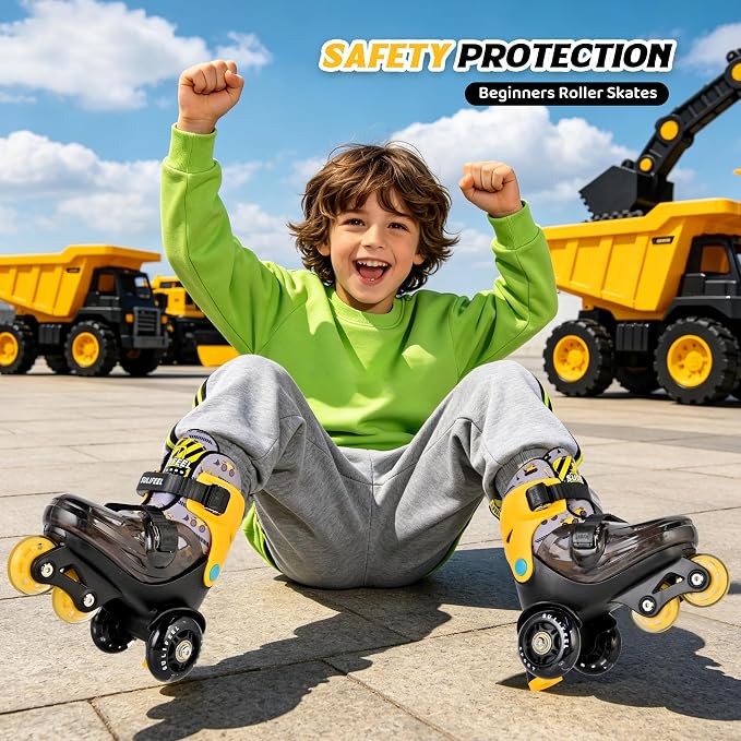 SULIFEEL Adjustable Roller Skates for Girls Boys Kids,Fun Illuminating Light Up Flash Wheels Three-Point Type Balance Suitable for Beginners Indoor Roller Skating