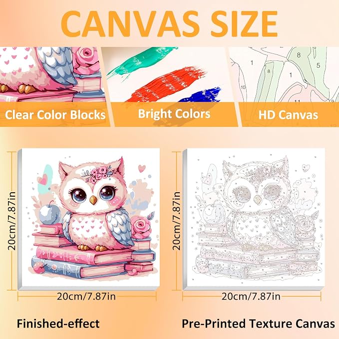 Paint by Numbers Kit for Kids with Frame, Owl Paint by Numbers for Kids Ages 4-8-12, DIY Owl Acrylic Oil Painting for Home Wall Art Decor Gift 7.8x7.8 inch (with Frame Easel)