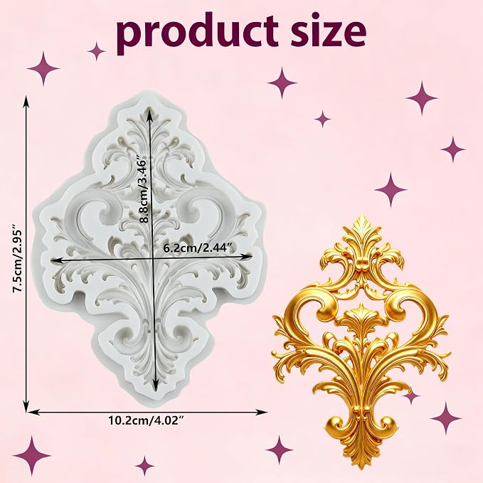 Baroque Silicone Mold Curlicues Scroll Lace Polymer Clay Mold Vintage Relief Flower Lace Filigree Molds for DIY Crafts Epoxy Resin Casting Air Dry Polymer Clay Plaster Jewelry Making