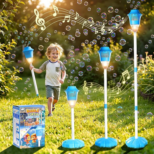 LusterAce Automatic Bubble Machine for Kids | Standing Bubble Torch with Light &Music for Outdoor Party Pool Backyard,47 Inches