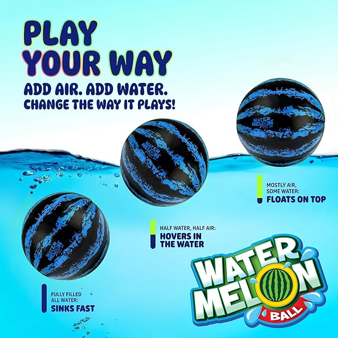 Watermelon Ball – The Ultimate Swimming Pool Game for Under Water Passing, Dribbling, Diving and Pool Games for Teens, Kids, or Adults, Balls Fills with Water, Blue, 9 inches