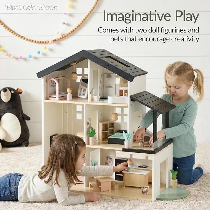 Best Choice Products Modern Wooden Dollhouse for Kids, 3-Story Doll House with 40 Furniture Accessories, Interactive Dollhouse Set with Dolls, Multi-Room Design for Girls & Boys - Sage