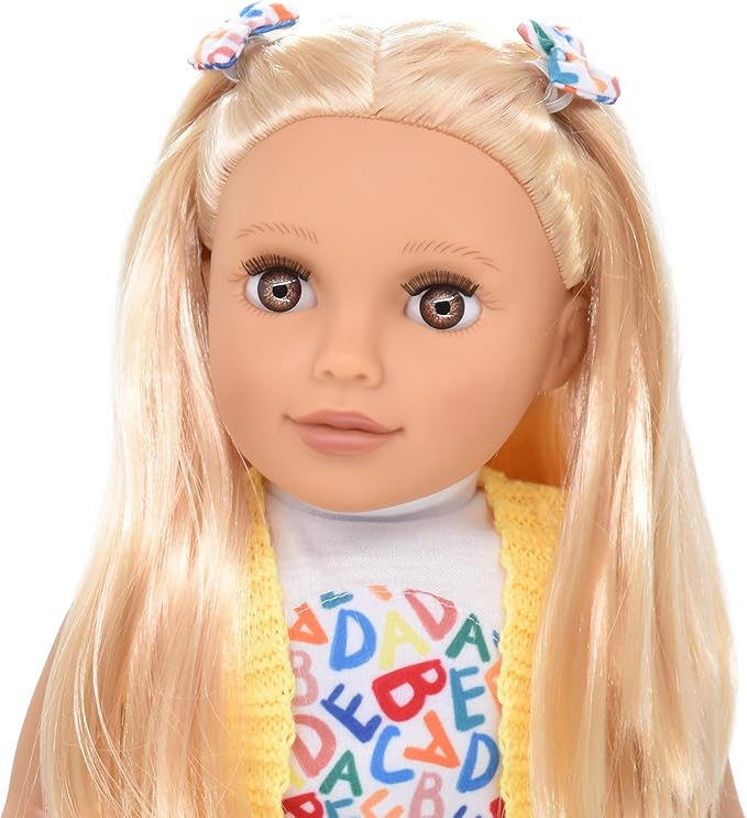 Dolls To Play 18 Inch Girl Doll, Fashion Doll with Fine Blonde Long Straight Hair for Styling, Blue Eyes, Jumpsuit, Knit Sweater, Sandals, Handbag, Clothes and Accessories Princess Doll for Kids