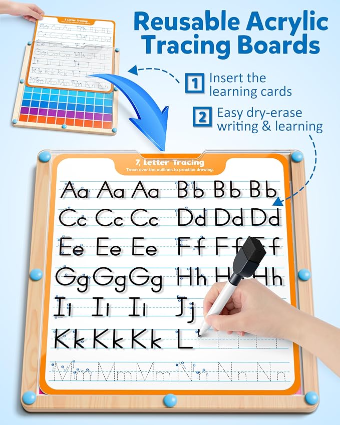 Coogam Handwriting Hundred Board, Wooden Montessori Math Manipulative 1-100 Counting Toy, Alphabet Writing Practice, Preschool Learning, Fine Motor Skills Game for Kids 3-8 with Storage Bag