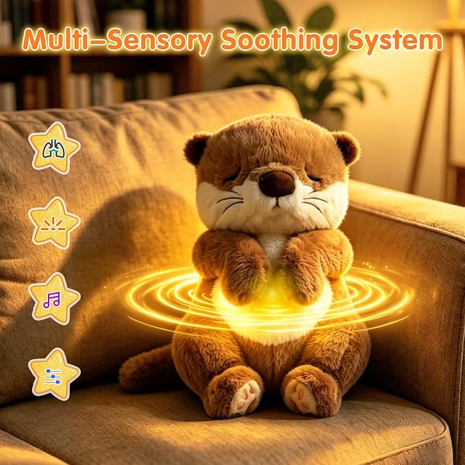 LUKETURE Breathing Otter Plush Toy with Rhythmic Motion, Soft Night Light & White Noise, Calming Plush Companion for Relaxation, Cozy Sleep Aid Stuffed Animal for Home & Travel
