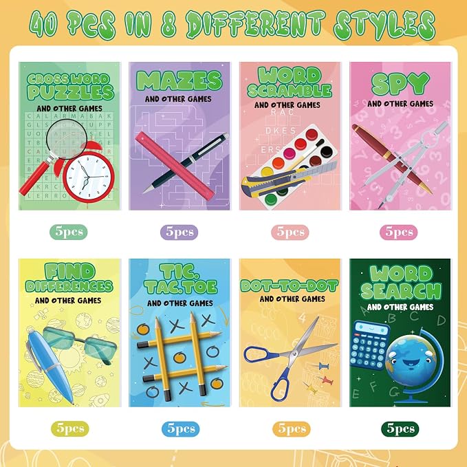 Estune 40 Pcs Activity Coloring Book for Kids Pazzle Mazes Party Favors Mini Small Coloring Book Bulk Birthday Party Gift Classroom DIY Craft Home