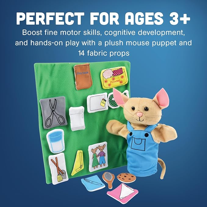 Constructive Playthings If You Give a Mouse a Cookie Plush Hand Puppet Set for Literacy and Visual Learning, Toddler Toys for Kids 2 Years & Up, 16-Pieces