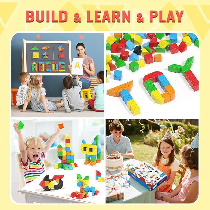 Hiwawind 56 PCS Magnetic Blocks, 1-Inch Isosceles Triangles & Quarter Circles, Montessori STEM Sensory Toys for Kids Ages 3-6, Christmas & Birthday Gift for Boys Girls