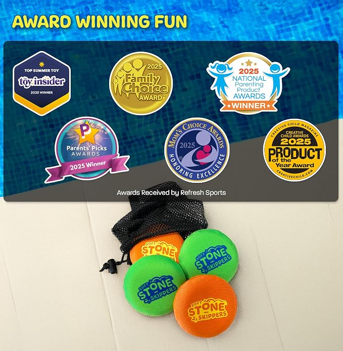 Soft Stone Skippers Game - Fun Pool Toys for Kids All Ages - 4 Pack Water Skipping Discs Set - Beach Games Summer Beach Gifts for Boys & Girls Ages 3 4 5 6 7 8 9 10 11 + Year Old - Water Toys