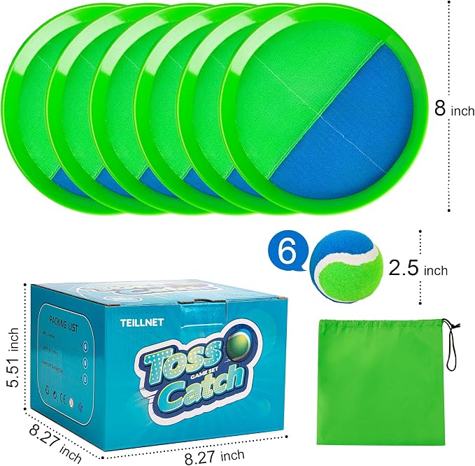 TEILLNET Toss and Catch Ball Set Upgraded - Beach Toys Outdoor Games Baseball Games - Sturdy & Water-Resistant for Pool Yard - Classic Gift for Toddlers Kids Boys Girls 3 4 5 6 7 8 9 10 11 12+ Years